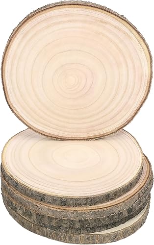 Pllieay Paquete de 6 rebanadas de madera sin terminar de 10 a 11 pulgadas, rebanadas de madera natural con corteza de árbol para bodas, centros de