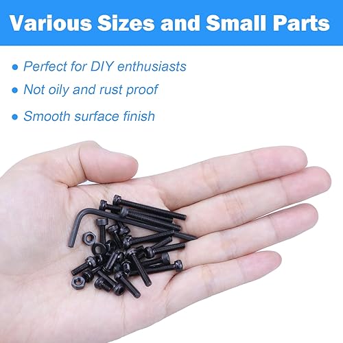 Miniatura 6 de Kit surtido de tornillos métricos M3 de 702 piezas, tapa de cabeza hexagonal M3, tornillos de máquina M3, tuercas arandela con llave Allen, M3x