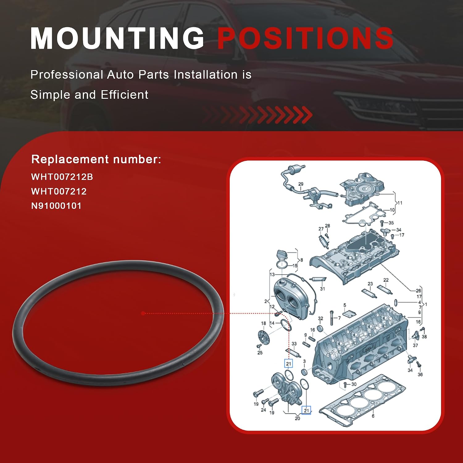 WHT007212B Camshaft Bridge Bracket O-Ring Sealing Ring 52X3 MM Replacement for VW CC EOC Jetta Passat Golf Tiguan Audi A3 A4 A5 A6 A7 A8 Q3 Q5 TT Seat Skoda (1-PCS)