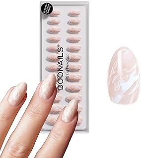 DOONAILS – Press On Nails 30er Set Nude Marble Almond Form Creme/Weiß + Marmor – Nägel zum Aufkleben Full Cover in Salonqualität – Fake nails soft gel Short – Natürliches & angenehmes Tragegefühl