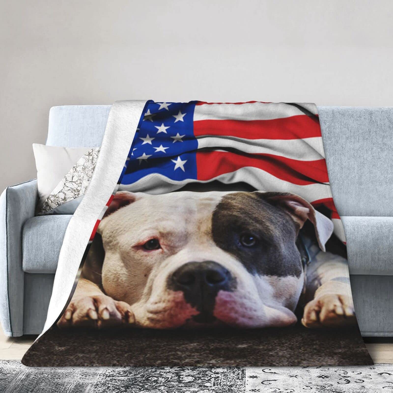 Lsjuee Flannel Fleece Blanket 60"X50" Pit Bull. American Patriot Bed Throw Blanket Funny Ultra-Soft Travel Winter Blankets for Womens Keep Warm