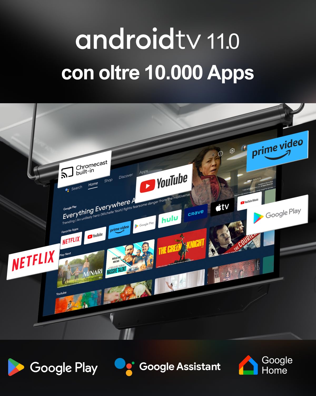 ULTIMEA Proiettore 4K Supporto Android TV 11.0 con Netflix, Videoproiettore 1000 ANSI Lumen, Dolby Audio, Bassi profondi, Design Maniglia, Home Cinema Portatile Proiettori 1080P Nativo, Poseidon E40