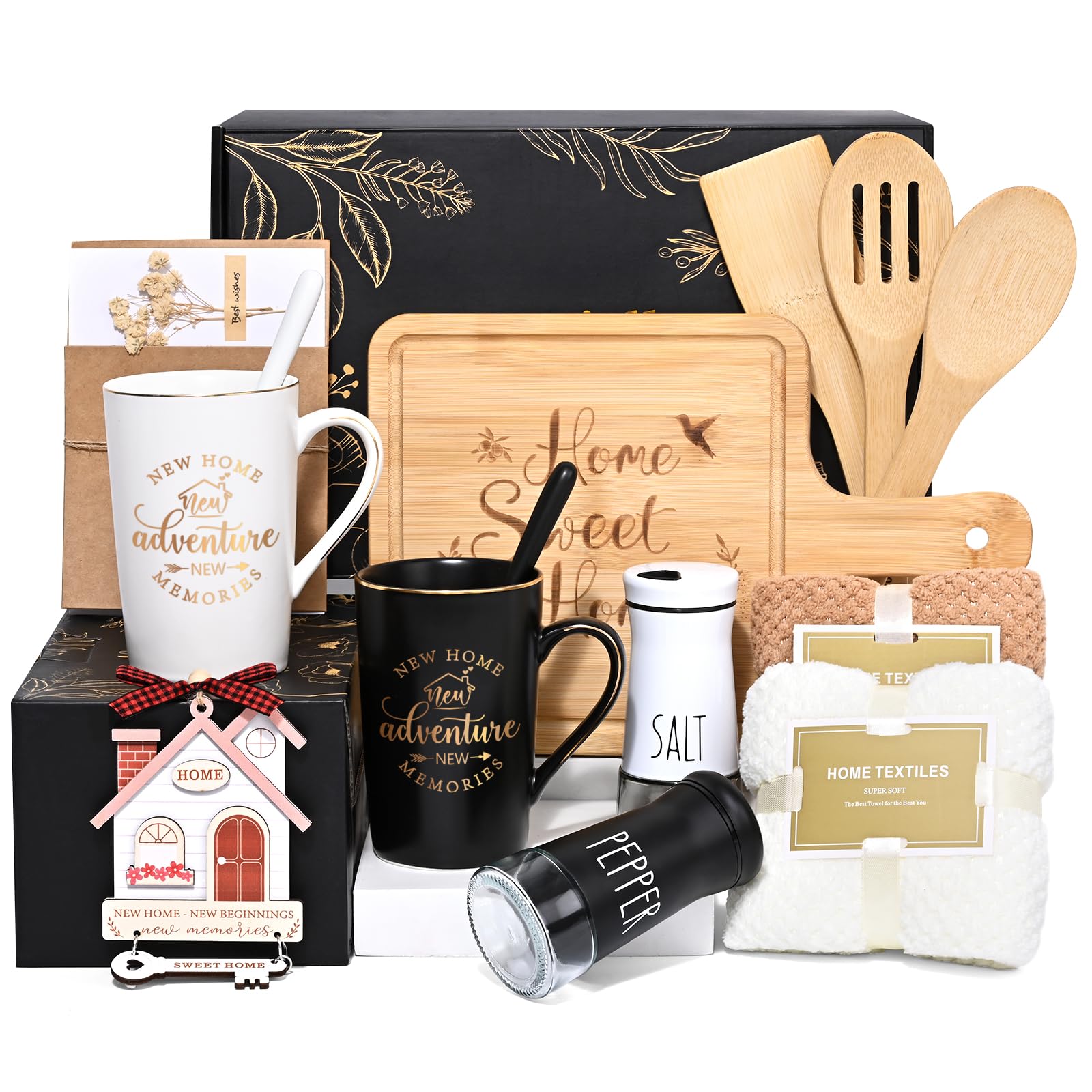 Maustic House Warming Gifts New Home, 14 Pcs New House Gift Basket, Housewarming Present for Homeowners Couples Women, Closing Gifts for Home Buyers