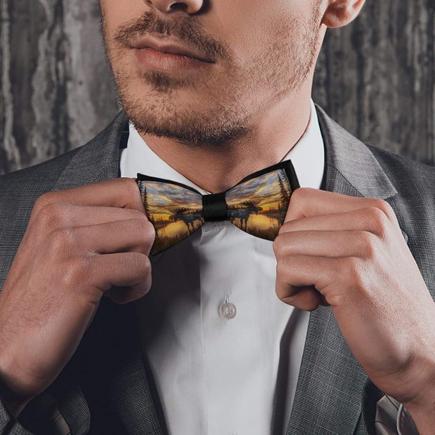 Moose Bow Ties for Men Fun Printed Pre Tied Adjustable Bowtie for Party Wedding