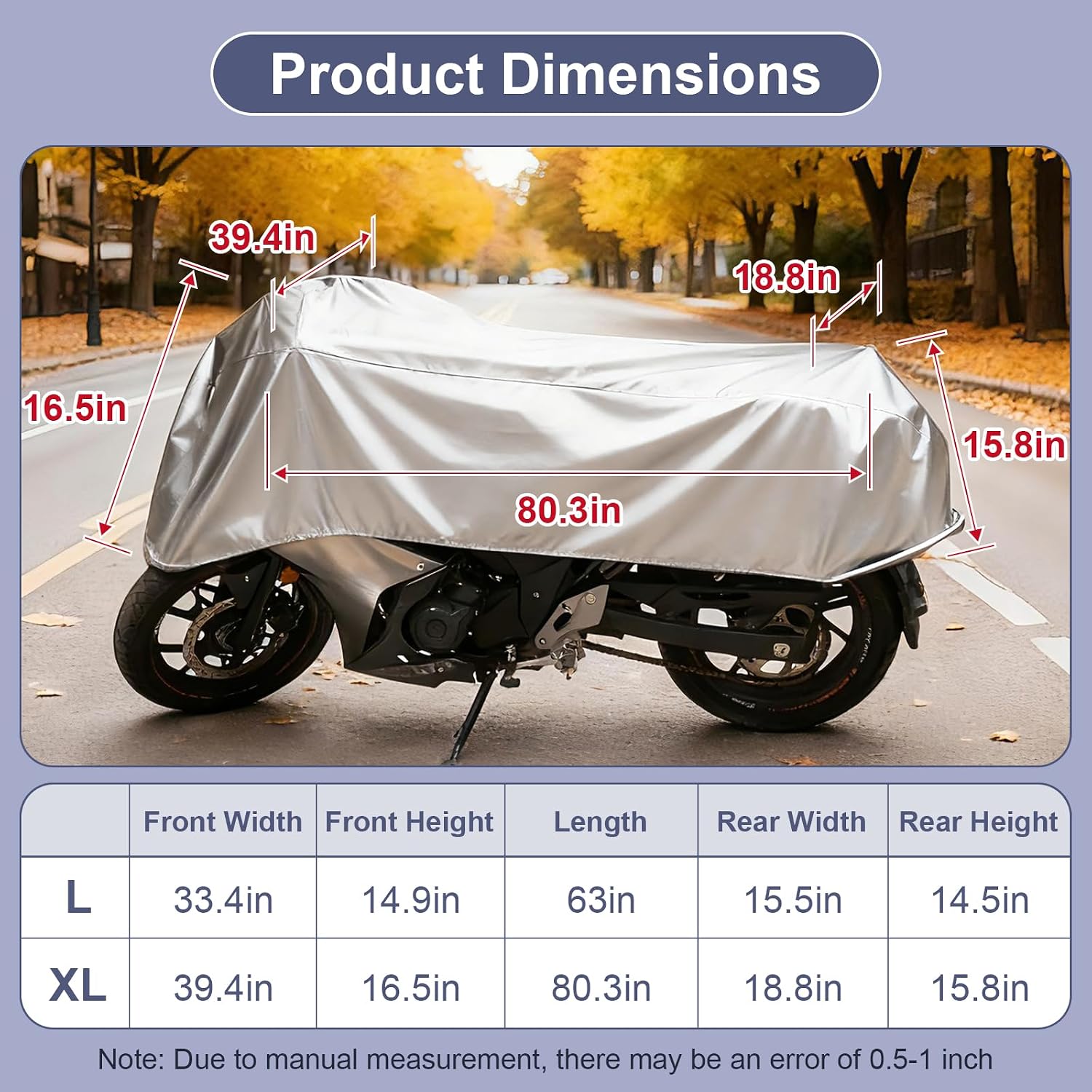 GARGOYLE BELLS Motorcycle Cover Motorcycle Seat Shade Covers Lightweight Half Cover All Season Waterproof Outdoor Sun Protection Covers Durable Fits Various Motorcycle Models - XL