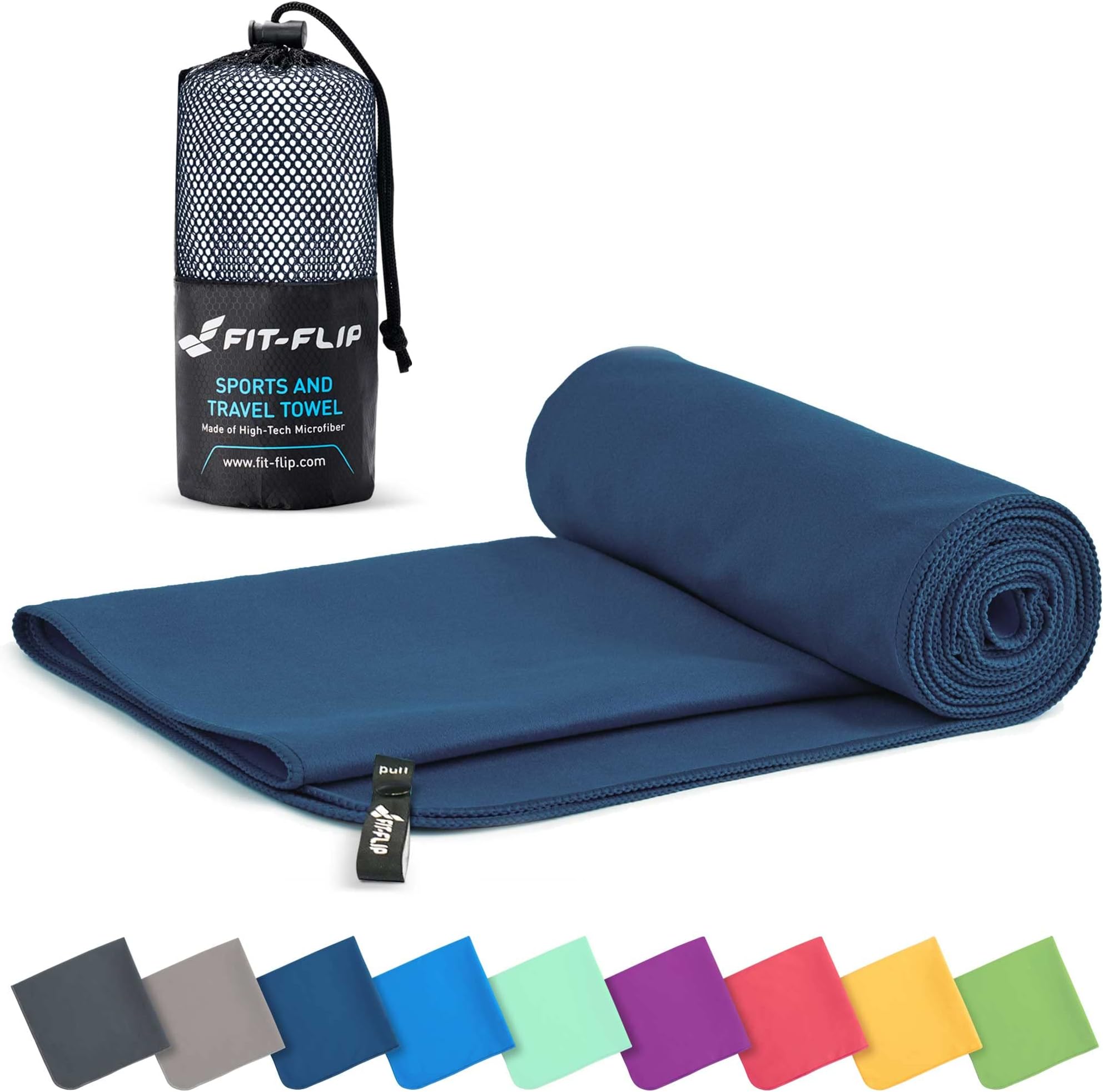 Fit-Flip Microfibre towel - compact, ultra lightweight & quick dry - perfect for gym, travel & beach - swimming towels for sports, camping & hiking