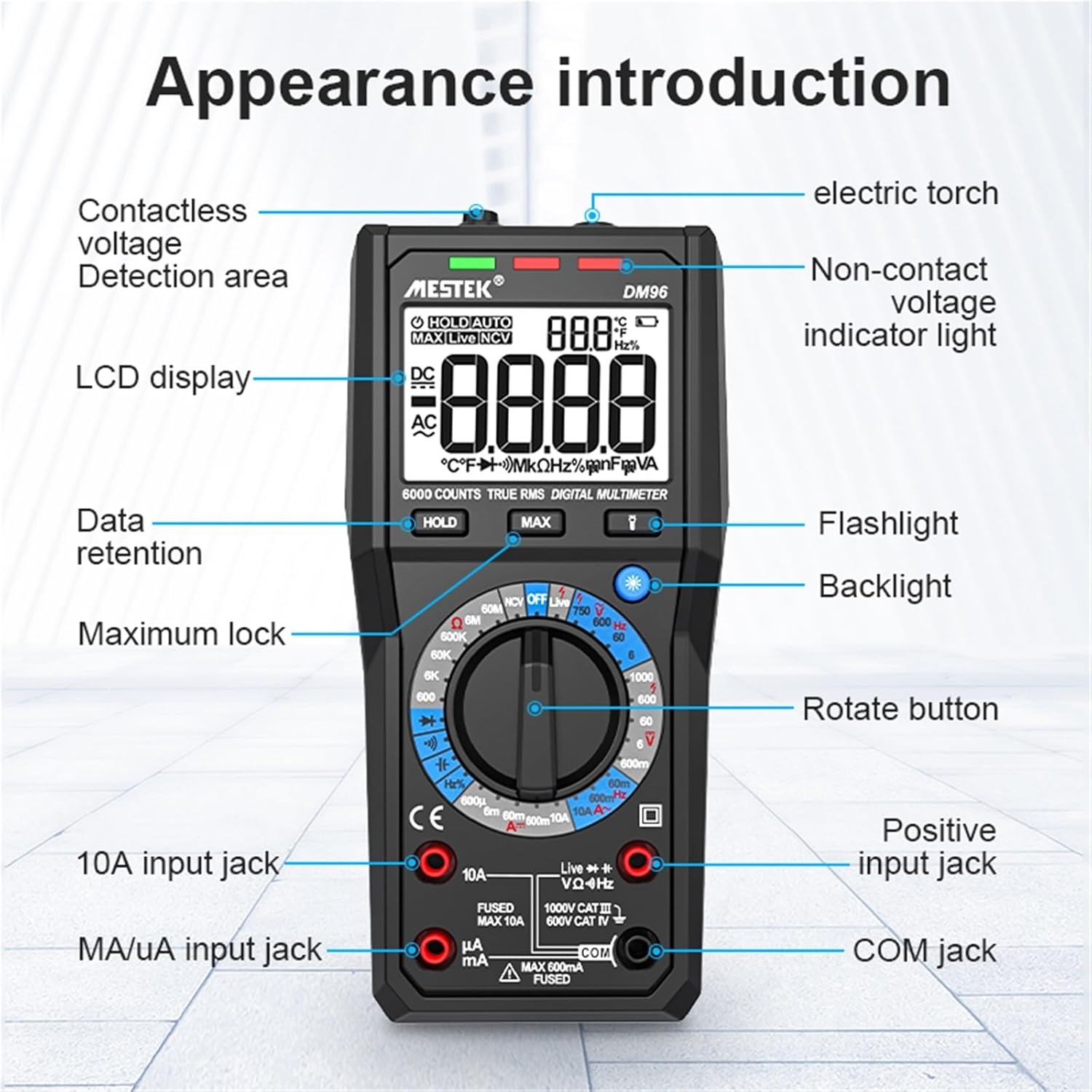 DM96 Digital Multimeter Amp Ohm Voltmeter Multitester Small Popular Multimeter with Backlight Digital Multimeter