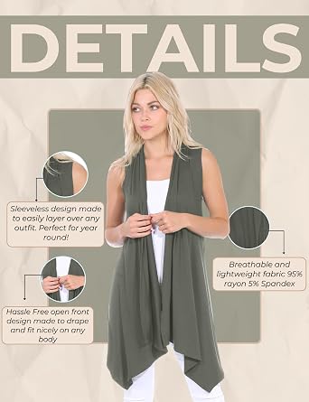 Popana Sleeveless Cardigans for Women, Flowy Dressy Open-Front Sleeveless Cardigan Vest Womens Long Sweater