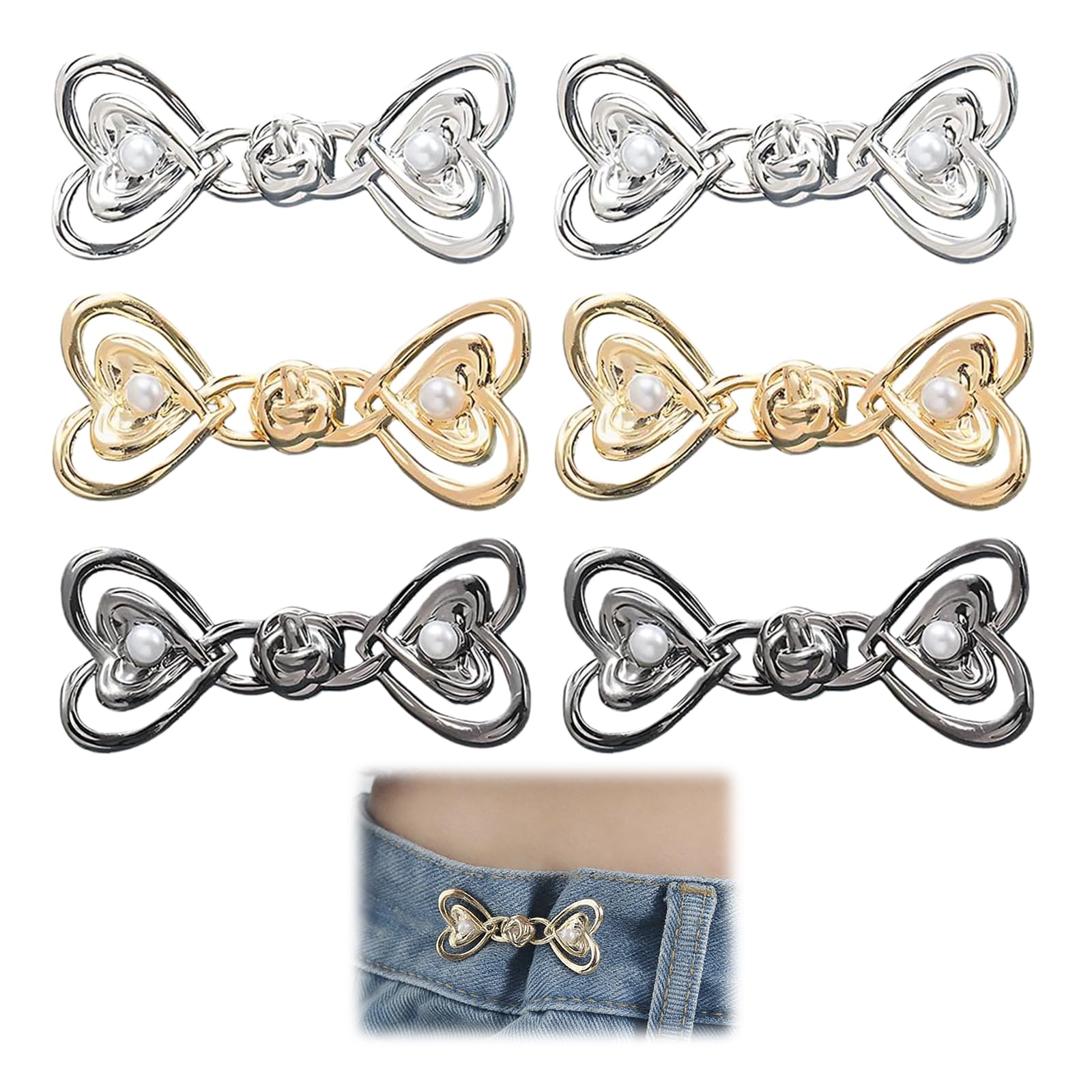 Vbvoo Women's Silver, Gold, Black 6Pcs Waist Tightener Clips – Adjustable No-Sew Waist Cincher For Jeans, Skirts And Sweaters – Instant Fit Clothing Accessories – Lightweight Portable Waistband Reducer