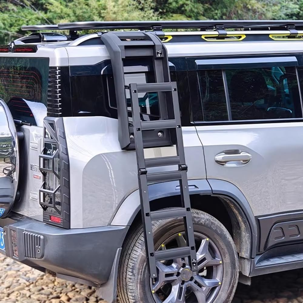 Aluminum Foldable Roof Side Ladder Protective Frame Window Roof Step Ladder for Jetour Traveller T2 2023 2024 (Black)