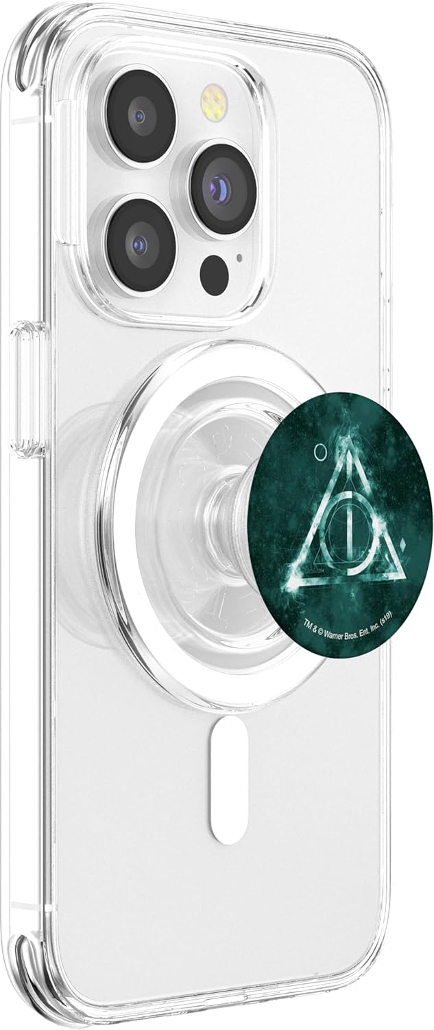 Wizarding World Harry Potter Deathly Hallows Logo PopSocket PopGrip for MagSafe Compatible iPhone 12, 13, 14 with Clear Silicone Grip