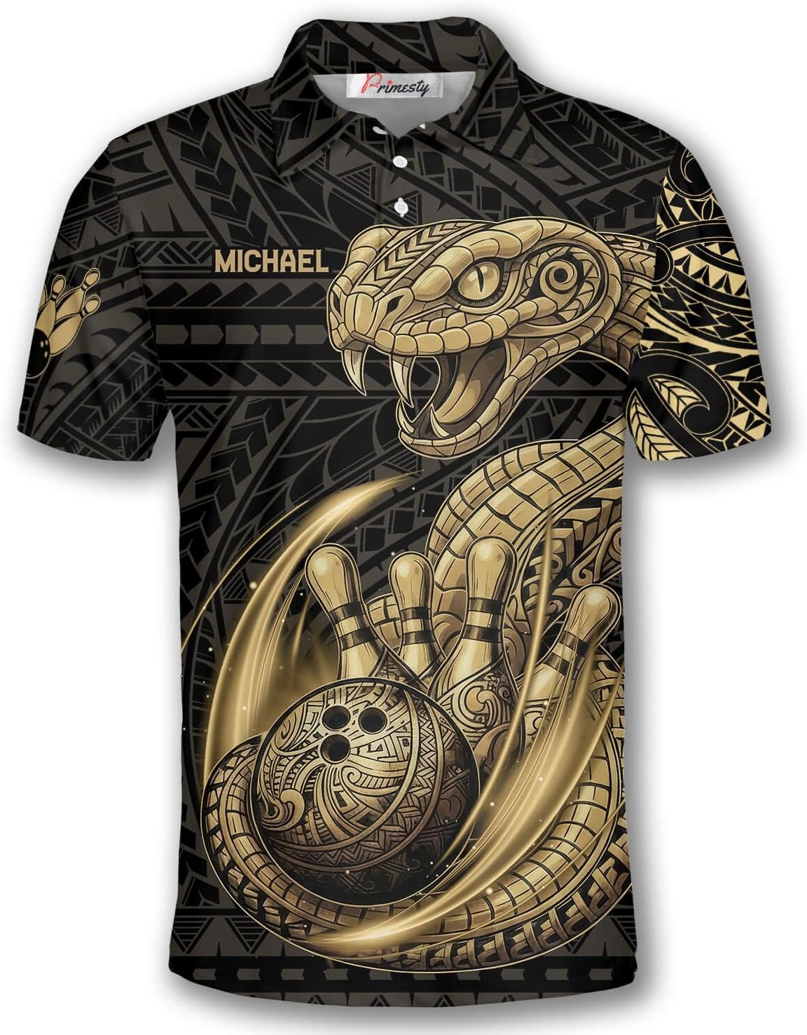 PRIMESTY Snake Bowling Shirts, Custom Viper Bowling Polo Shirts, Personalized Cobra Bowling Jerseys for Men Women