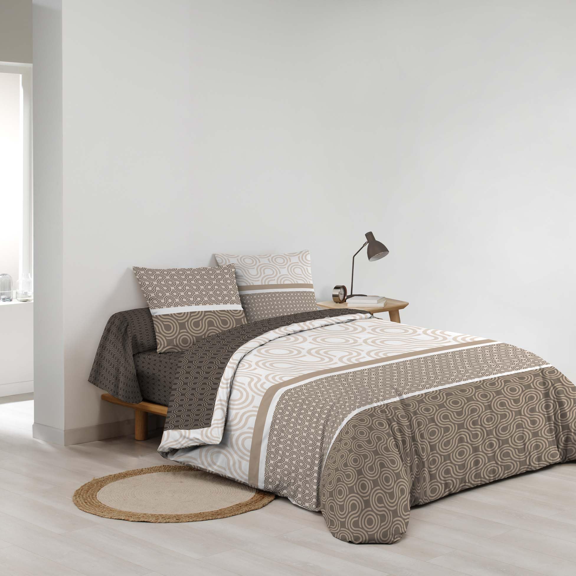 Douceur d'Intérieur, Parure de Lit 6 Pièces (240 x 220 cm) Pacha Marron, 100% Coton | Parure complète, idéale pour un relooking total de la chambre