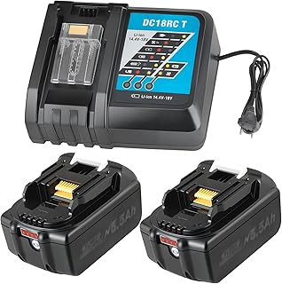 2 baterías de repuesto de 18 V y 5500 mAh para Makita Battery de 18 V con cargador DC18RC, compatible con BL1860 BL1860B BL1855 BL1855B BL1850 BL1850B BL1860B DC18RC
