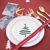 Vista 50 de LIYH 150 Pcs Plastic Christmas Dinnerware Set, Red Plastic Dinner Dessert Disposable Plates, Gold Silverware, Red Christmas Disposable Cups 10 OZ