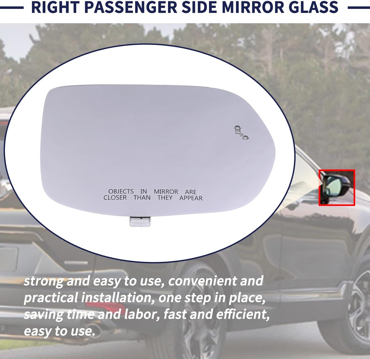 Right Passenger Side Mirror Glass w/Heated & Blind Spot w/Backing Plate Compatible with Honda CRV 2017 2018 2019 2020 2021 2022 Rear View Mirror Glass