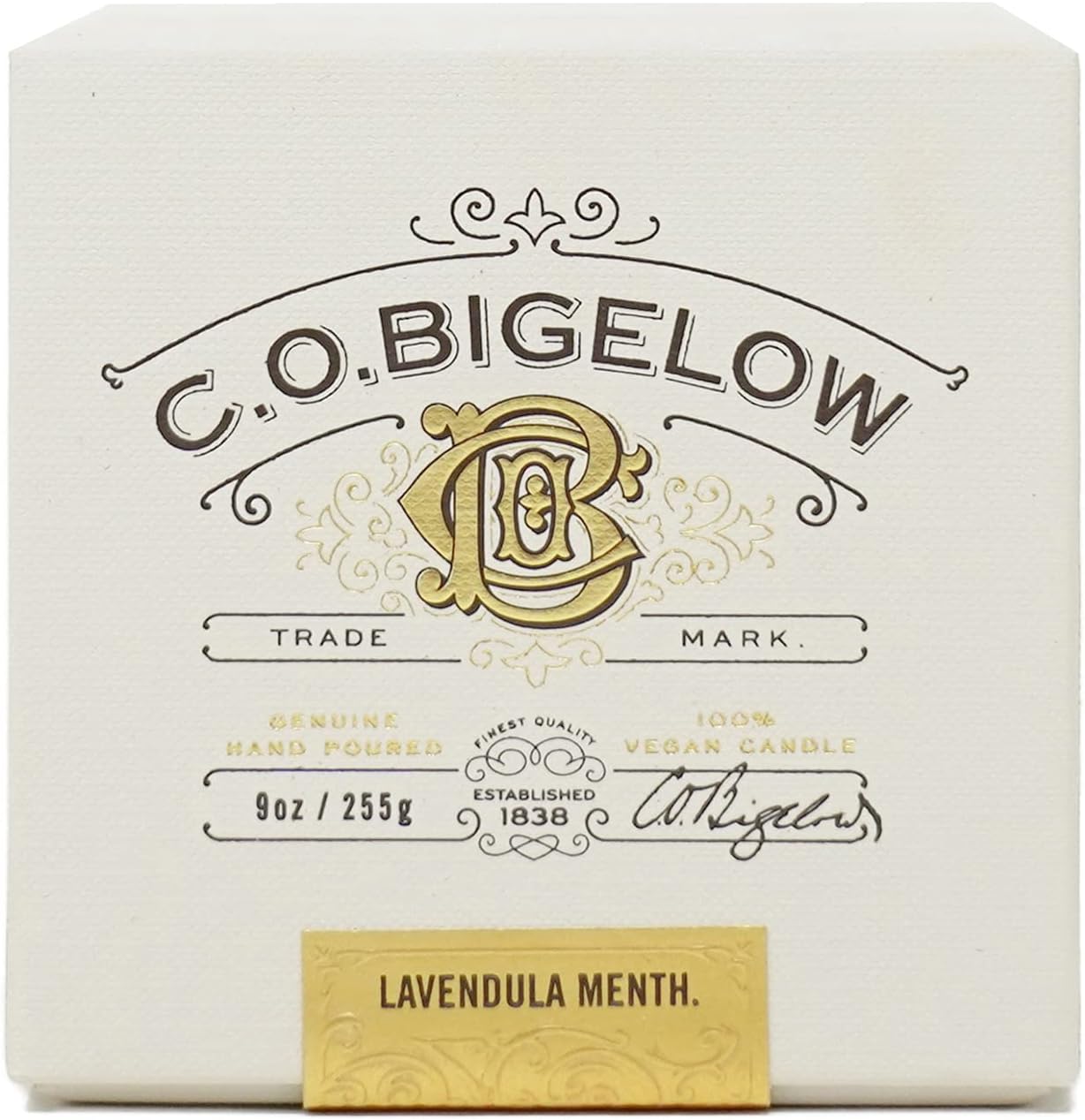 C.O. Bigelow Lavendula Peppermint Scented Candle, Premium Soy Wax Candle, 60 Hour Burn Time, Hand Poured Non Toxic Candles with Environmentally Friendly Cotton Wick, 9oz