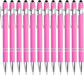 PASISIBICK 12 Pieces Pink Ballpoint Pen with Stylus Tip, 2 in 1 Stylus Stylish Pen, Premium Metal Stylus Pen for Touch Screens, Black Ink, 1.0 mm Medium Point(12 PCS Pink)