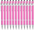 PASISIBICK 12 Pieces Pink Ballpoint Pen with Stylus Tip, 2 in 1 Stylus Stylish Pen, Premium Metal Stylus Pen for Touch Screens, Black Ink, 1.0 mm Medium Point(12 PCS Pink)