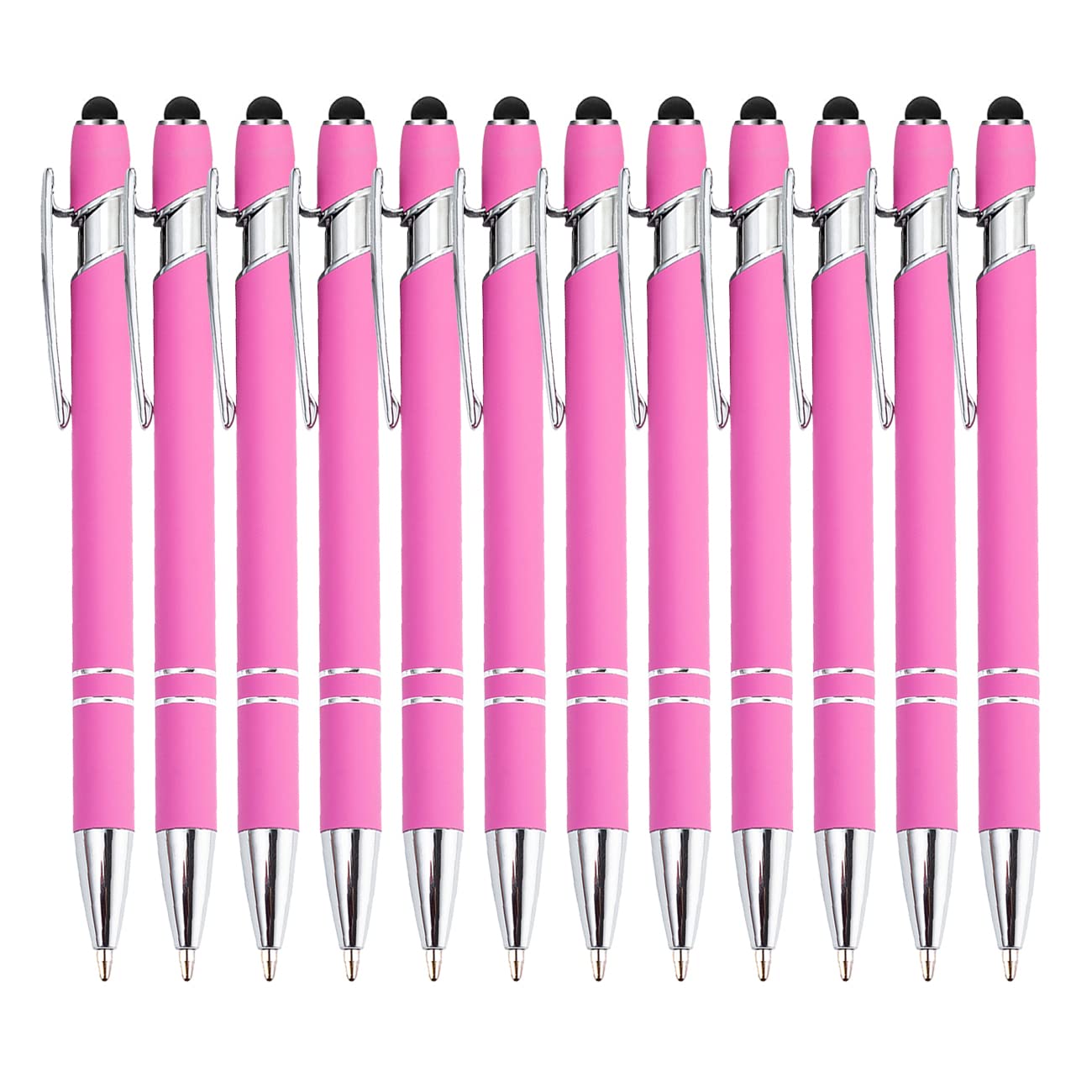 PASISIBICK 12 Pieces Pink Ballpoint Pen with Stylus Tip 2 in 1 Stylus Stylish Pen Premium Metal Stylus