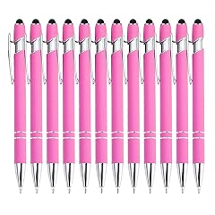 PASISIBICK 12 Pieces Pink Ballpoint Pen with Stylus Tip 2 in 1 Stylus Stylish Pen Premium Metal Stylus