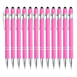 PASISIBICK 12 Pieces Pink Ballpoint Pen with Stylus Tip 2 in 1 Stylus Stylish Pen Premium Metal Stylus