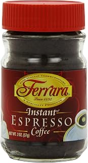 Ferrara Instant Espresso Coffee Powder, 2oz Glass Jars Pack of 6 - Authentic Italian Taste for Home Brews & Baking