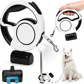 Ausziehbare Hundeleine 3m mit LED Licht – Robuste Rollleine für Kleine Mittlere Große Hunde bis 40kg, Wiederaufladbare Leine mit Stoppknopf, Reflektierend & Kotbeutelspender, Tangle-Free