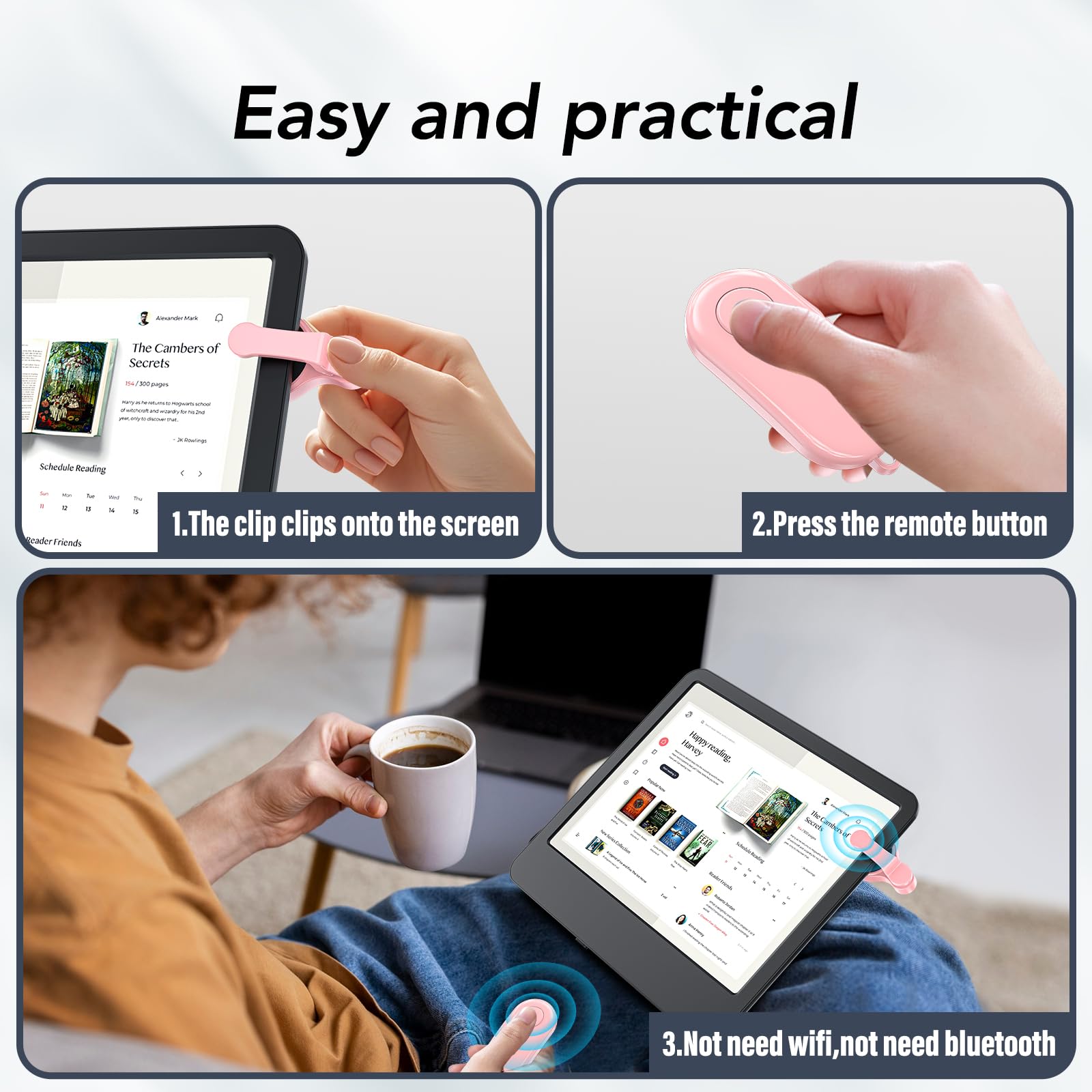 HIGHGO Telecomando per girare pagine per Kindle Paperwhite Oasis Kobo eReader, Kindle Clicker Page Turner, accessori per iPhone, iPad, tablet Android, lettura romanzi, registrazione video della
