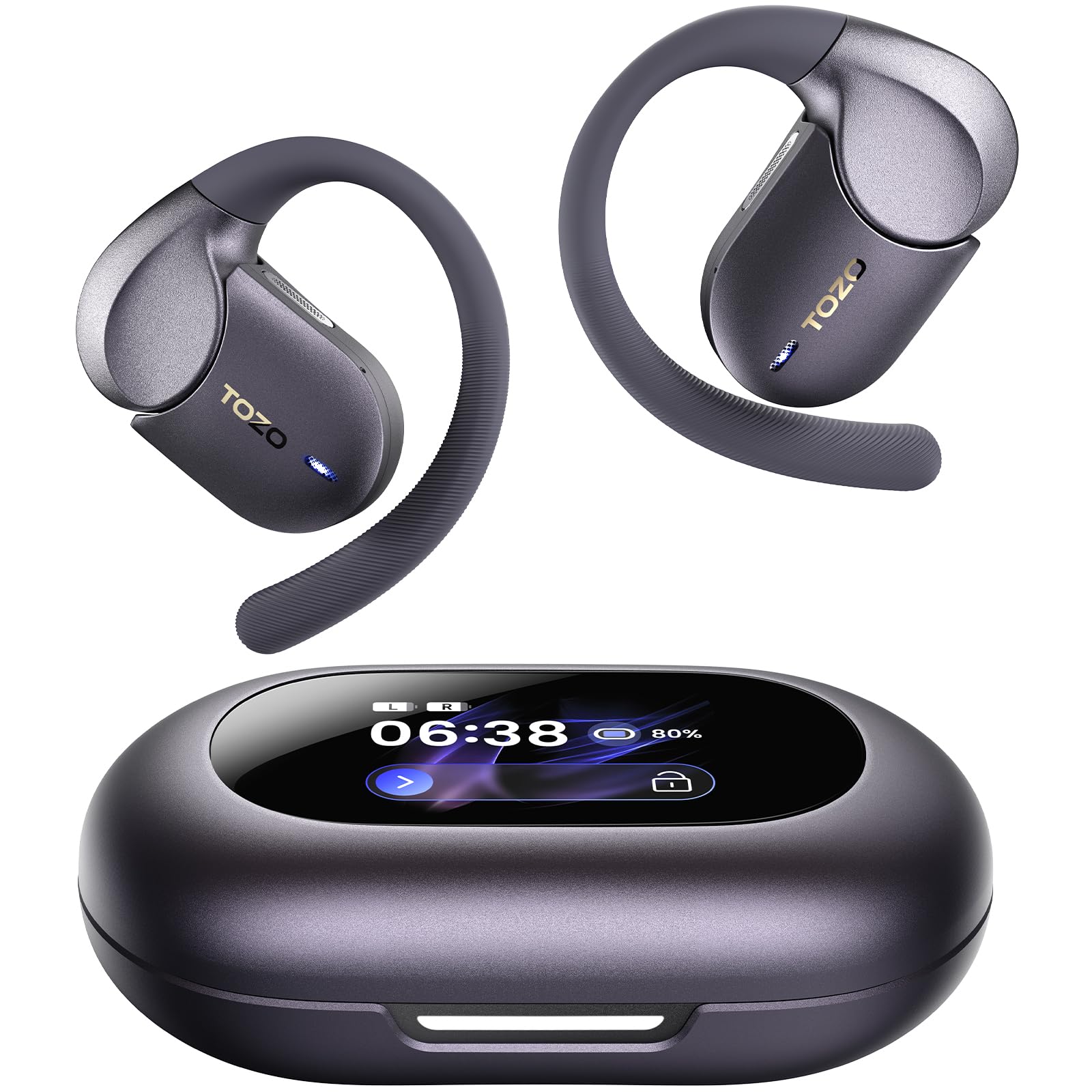 TOZO Open X2 Pro Open-Ear Kopfhörer, Smart Display, LDAC Hi-Res Audio, KI | 15,4-mm Treiber, Gyro Spatial Audio, Dual-Axis Open Fit Design, Bluetooth 6.0, KI-Übersetzung, 35 Std. Akku, IPX7
