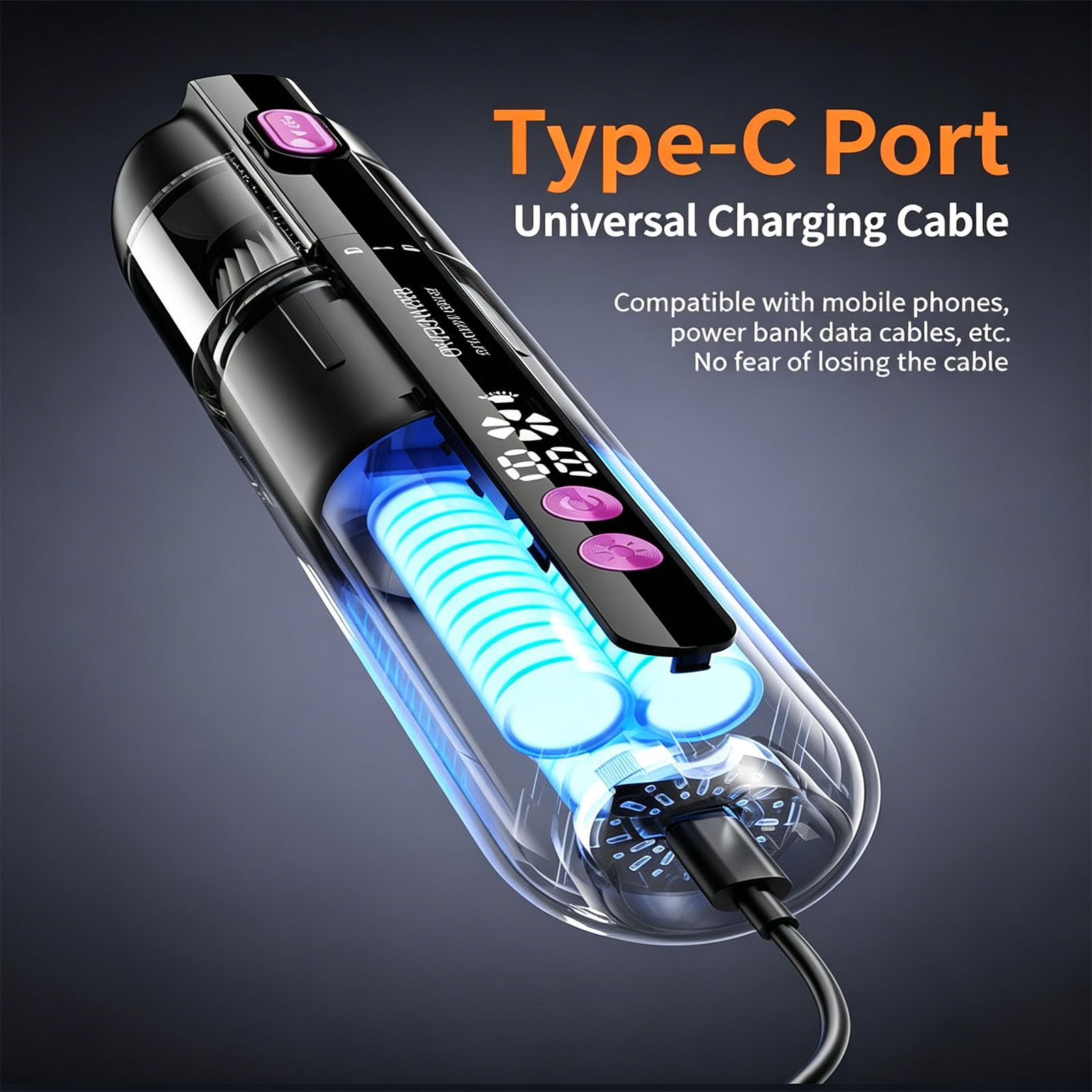 Dispositivo per la rimozione dello Sporco Portatile Ricaricabile con Potente aspirazione e Luce LED Progettato per la Cura degli Interni dei Veicoli Aspirapolvere per Auto con soffiatore