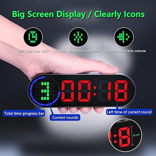 Miniatura 9 de Temporizador de gimnasio portátil para gimnasio en casa, temporizador de intervalos de entrenamiento digital con barra de progreso de tiemporondas,