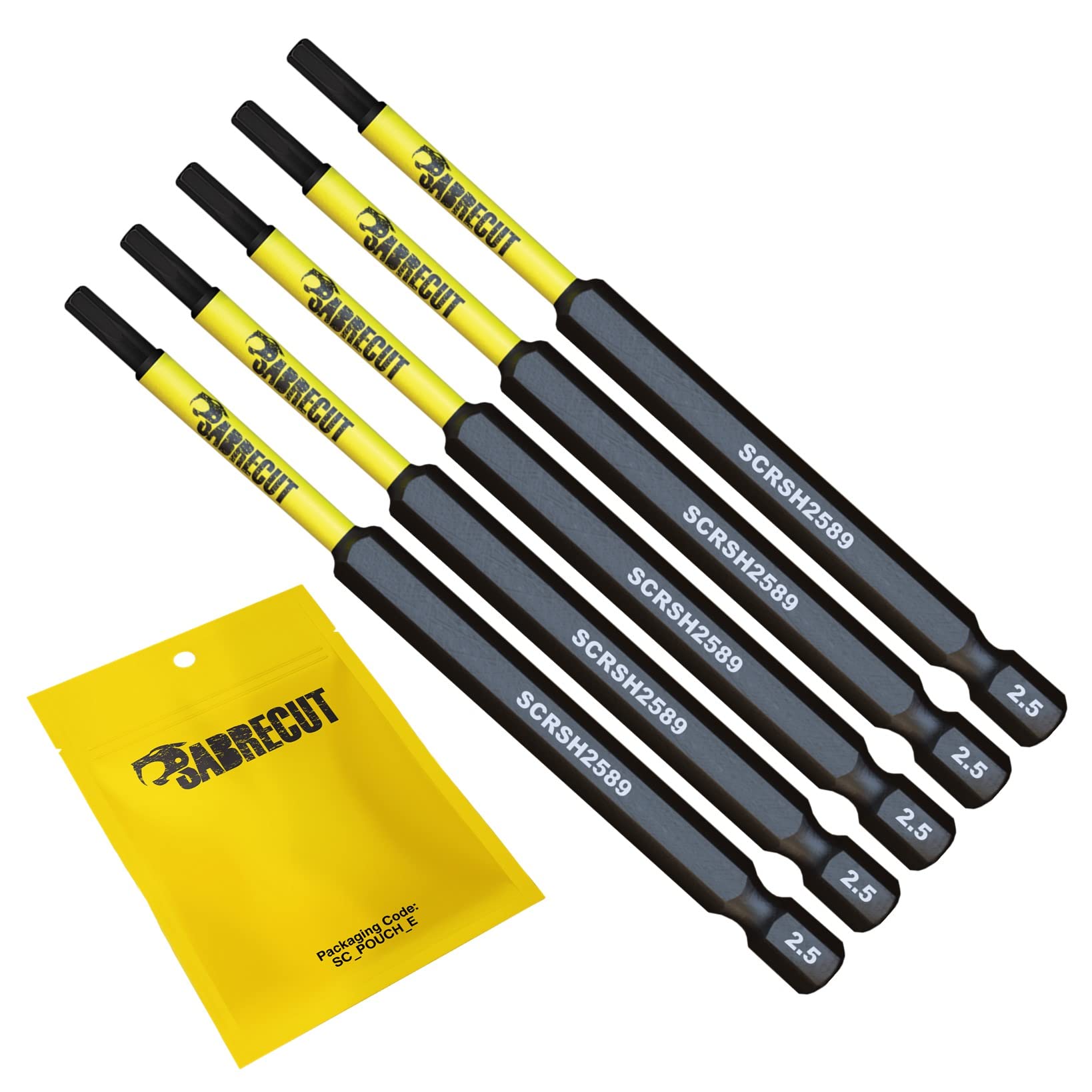 Sabrecut 5 X Scrh2589_5 89Mm H2.5 Hex Magnetic Impact Screwdriver Driver Bits Set Single Ended Heavy Duty