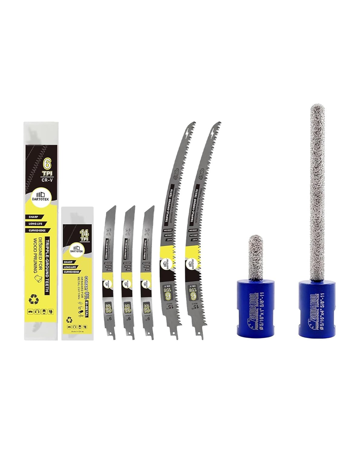 14TPI Reciprocating Saw Blades 5PCS, DARTOTEK and SHDIATOOL Diamond Mortar Raking Bit 5/16-inch x 4-inch and 5/16-inchx1-inch