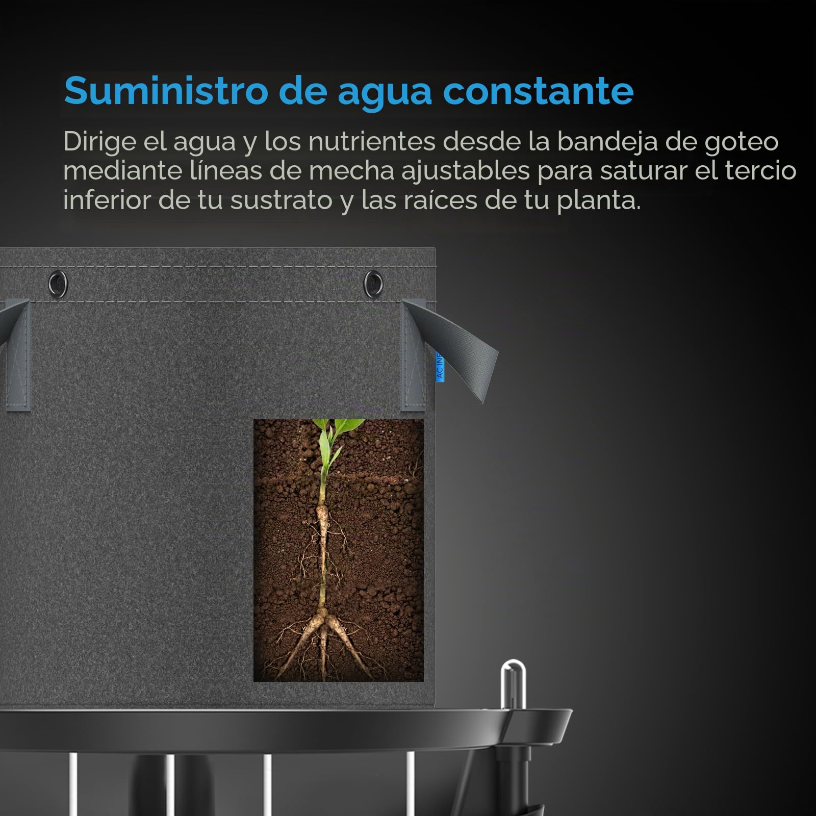 AC Infinity Base de maceta de tela de autorriego, paquete de 4 sistema de suministro de agua de riego automático con medidor de depósito, platillos elevados para uso en tiendas de campaña