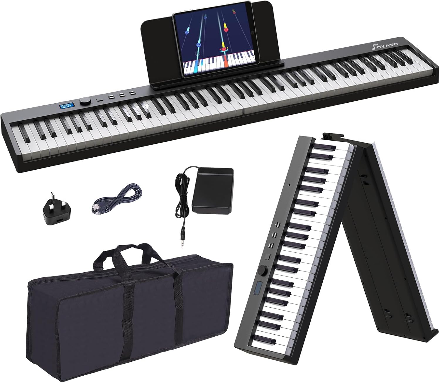 OYAYO Folding Piano Keyboard 88 Key, Portable Piano with Semi-Weighted Keyboard Support Bluetooth MIDI, Foldable Keyboard Piano with Sustain Pedal and Travel Bag for Best Gift