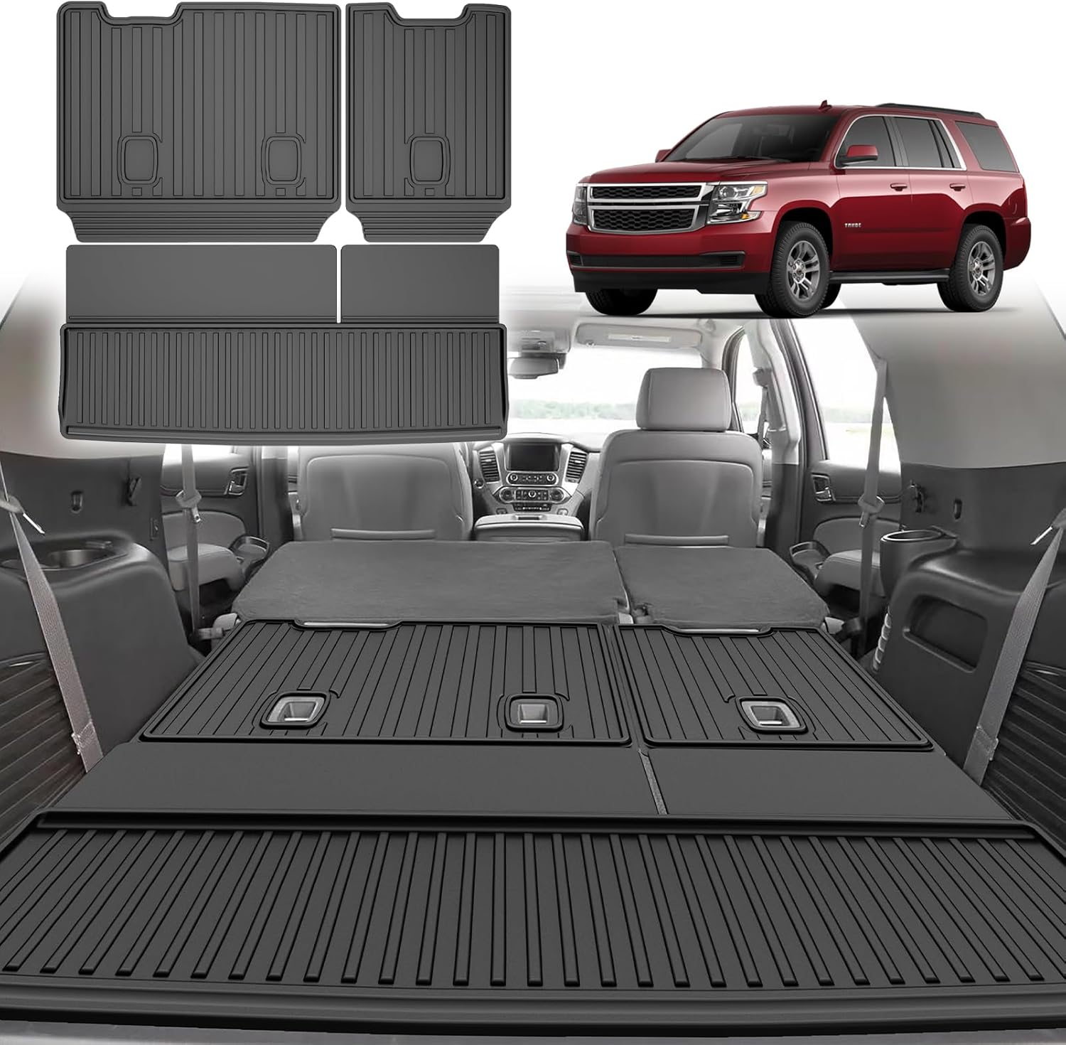 aomsazto cargo mat with backrest mat for 2015-2020 chevy tahoe/gmc yukon (not for xl) - custom fit all weather protection automotive trunk liner waterproof car accessories mat for chevrolet tahoe