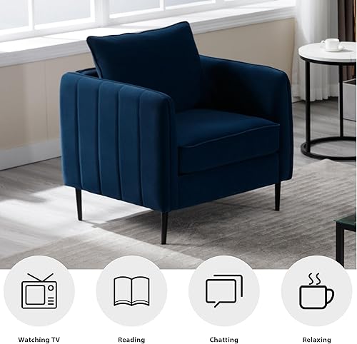 Miniatura 41 de Silla decorativa de piel sintética, sillón moderno de mediados de siglo para sala de estar, silla de lectura, sofá individual, cojín de espuma de