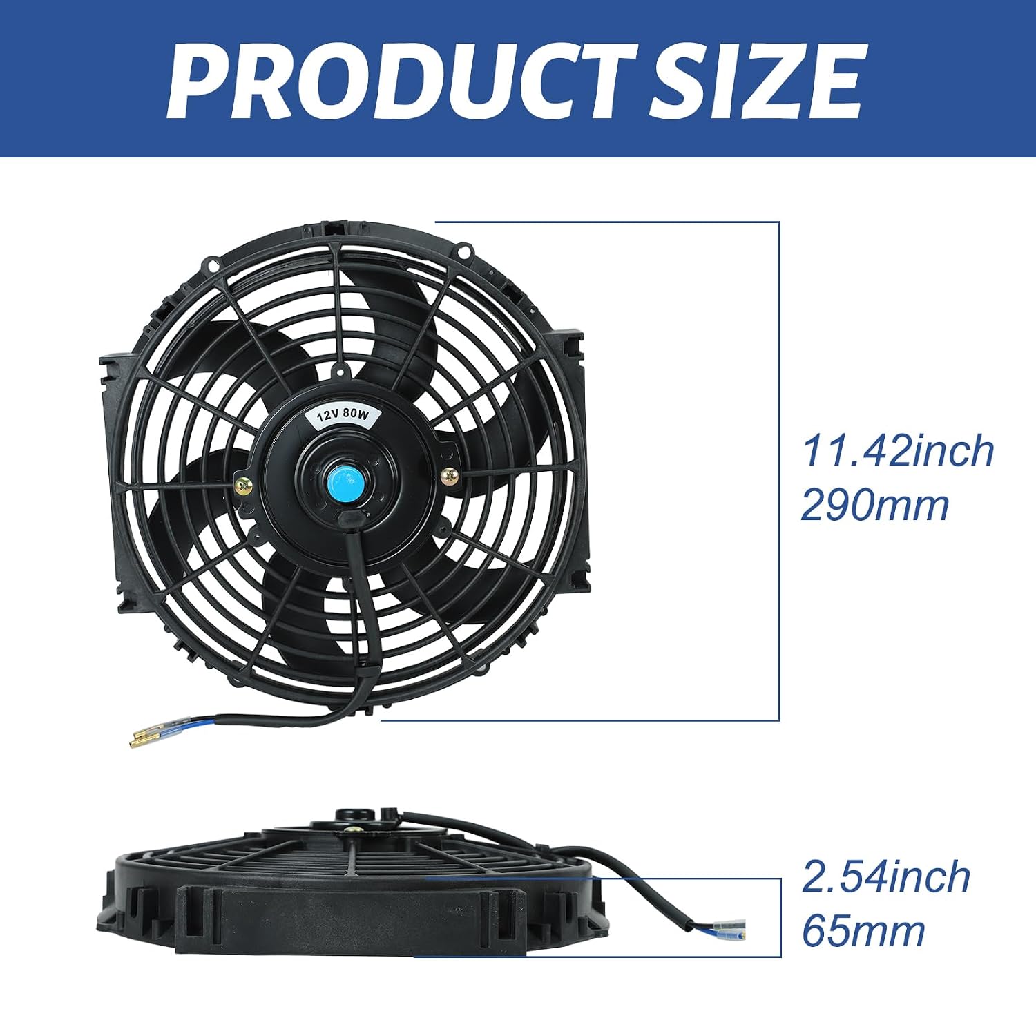 10inch 12V Universal Slim Pull Push Electric Radiator Cooling Fan with Mounting Kit Black