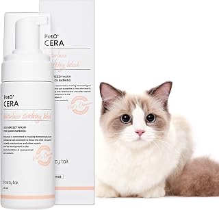 Breezytail PetO'Cera Waterless Cat Shampoo | Cat Dry Shampoo | No Rinse Foam Wash for Cat | Shorten Bath Time for Cats | Feline Skin & Coat Care | Safe & Easy to Use | 5.07oz