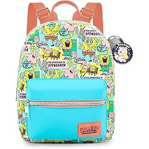 Spongebob Squarepants Mini Backpack - 10" Exclusive Faux Leather Small Backpack with Front Pocket and Button Bundle | Adjusts to Fit Adults, Teens, Kids