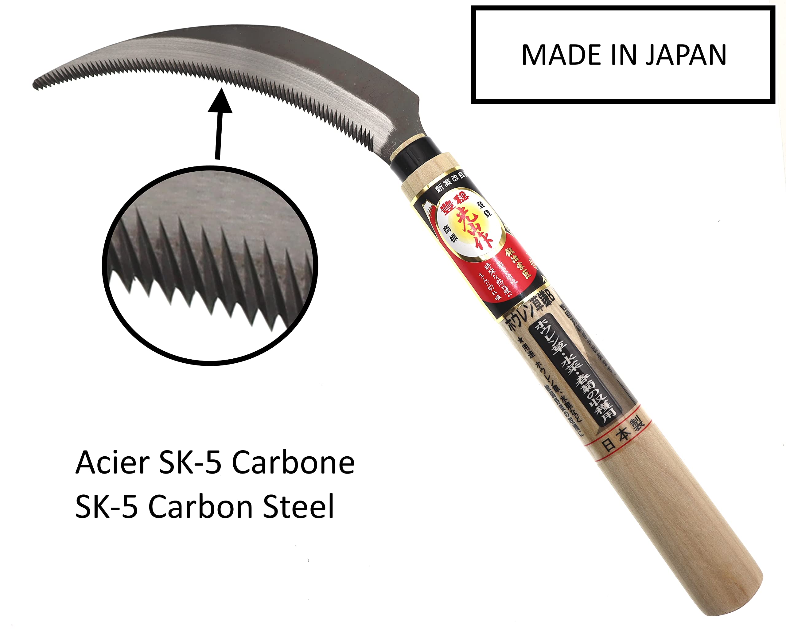 Hoz Manual Japonesa De Acero Japonés SK-5 Guadaña Cosechar Verduras Hortalizas Poda Hiedra Hierba Deshierbe Jardín Jardinería Herramienta Hecha En Japón