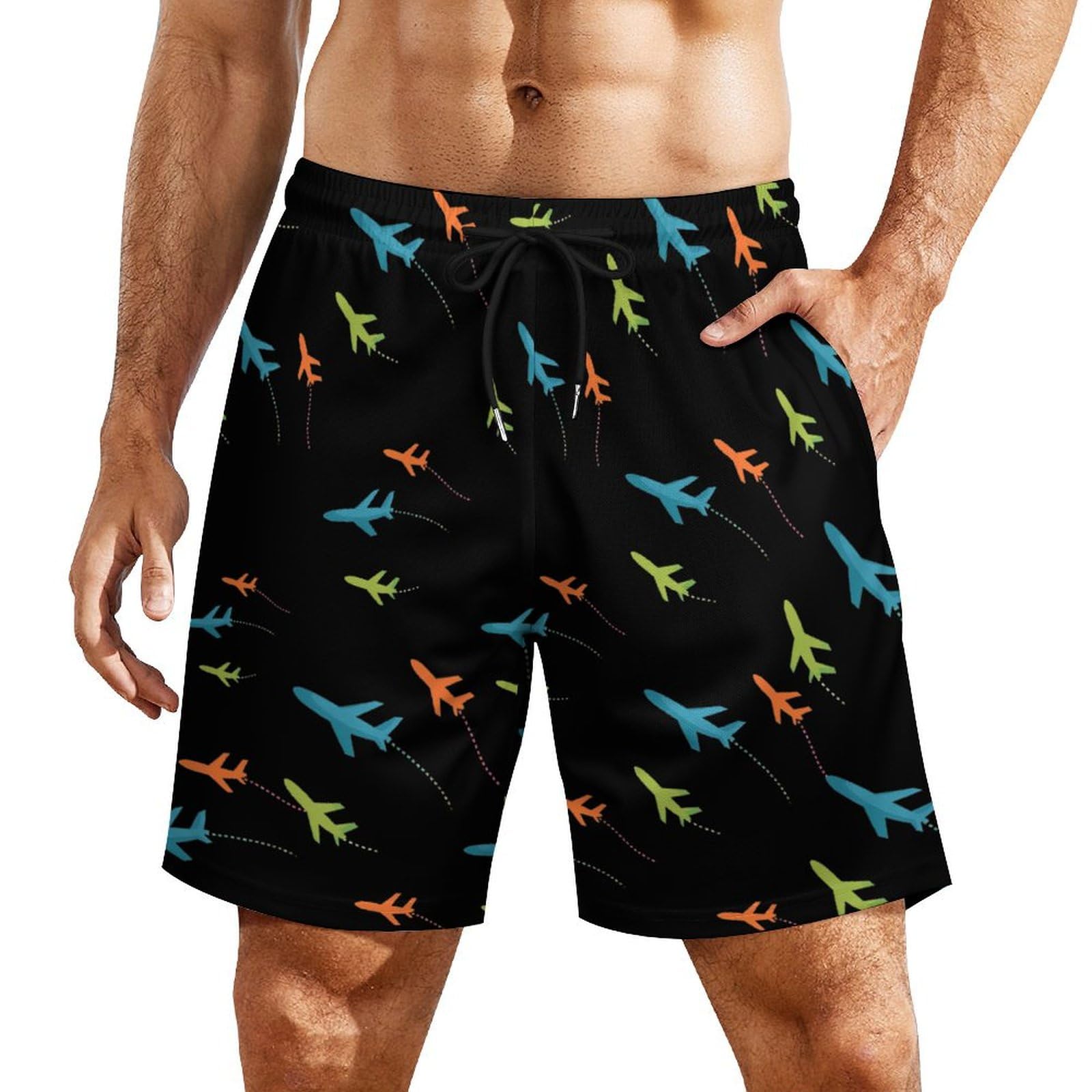Airplane Mens Swim Trunks with Compression Liner Summer Quick Dry Beach Shorts with Pockets