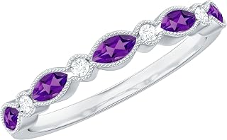 Natural Amethyst Marriage Anniversary Ring, AAA Quality, Certified Amethyst Wedding Band in Silver - Ideal For Gift
