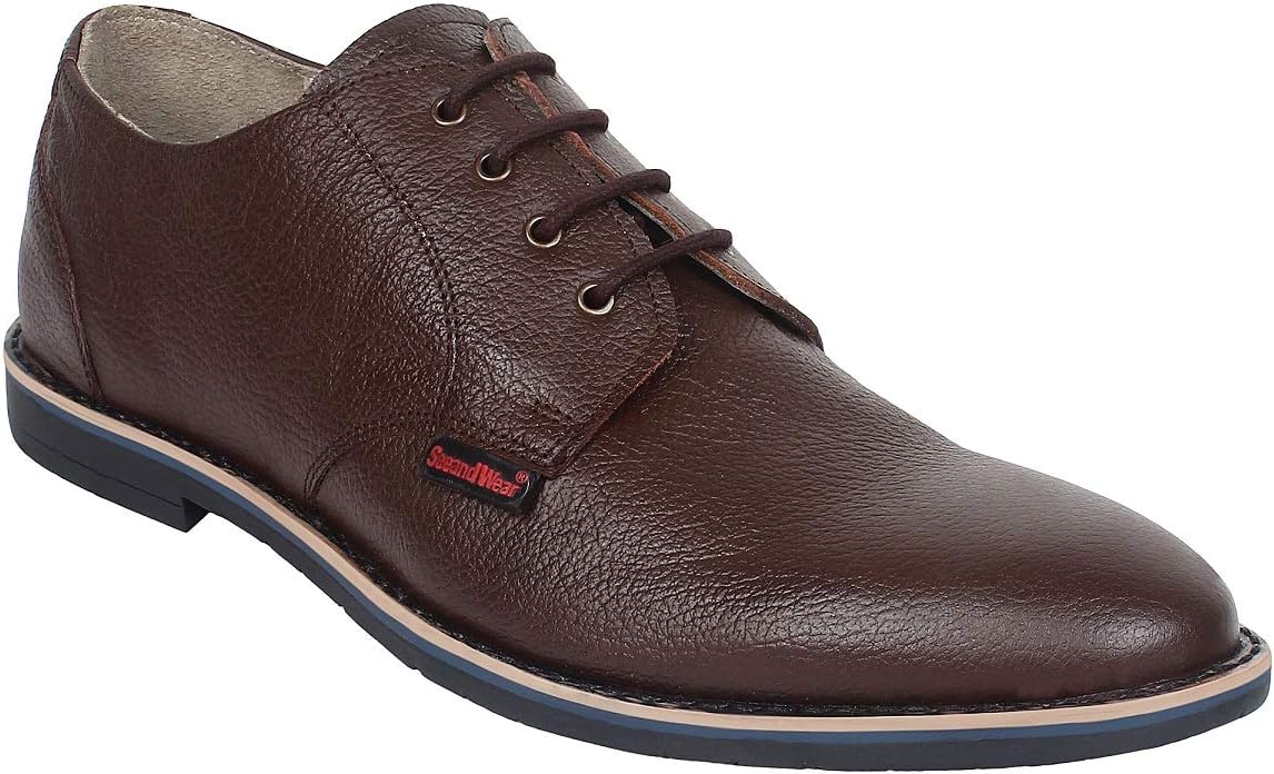 SeeandWearFormal Shoes for Mens. Brown Pure Leather Branded Pointed with lace up Shoe.