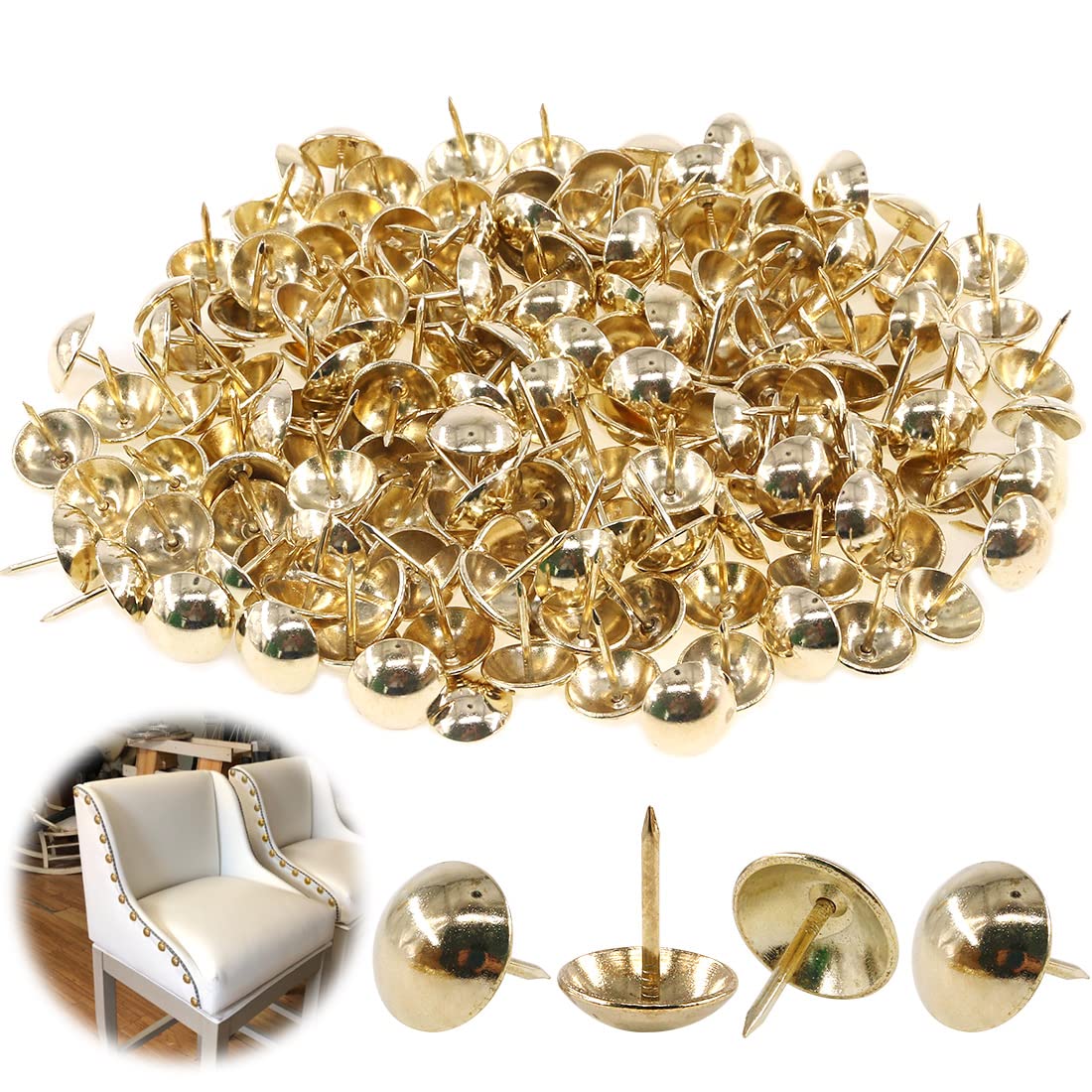 Keadic Copper 250Pcs Antique Upholstery Tacks, 5/8" (16Mm) Gold Furniture Nails Pins, 14×20Mm Decorative Thumbtacks For Upholstered Furniture, Cork Board & Diy Projects