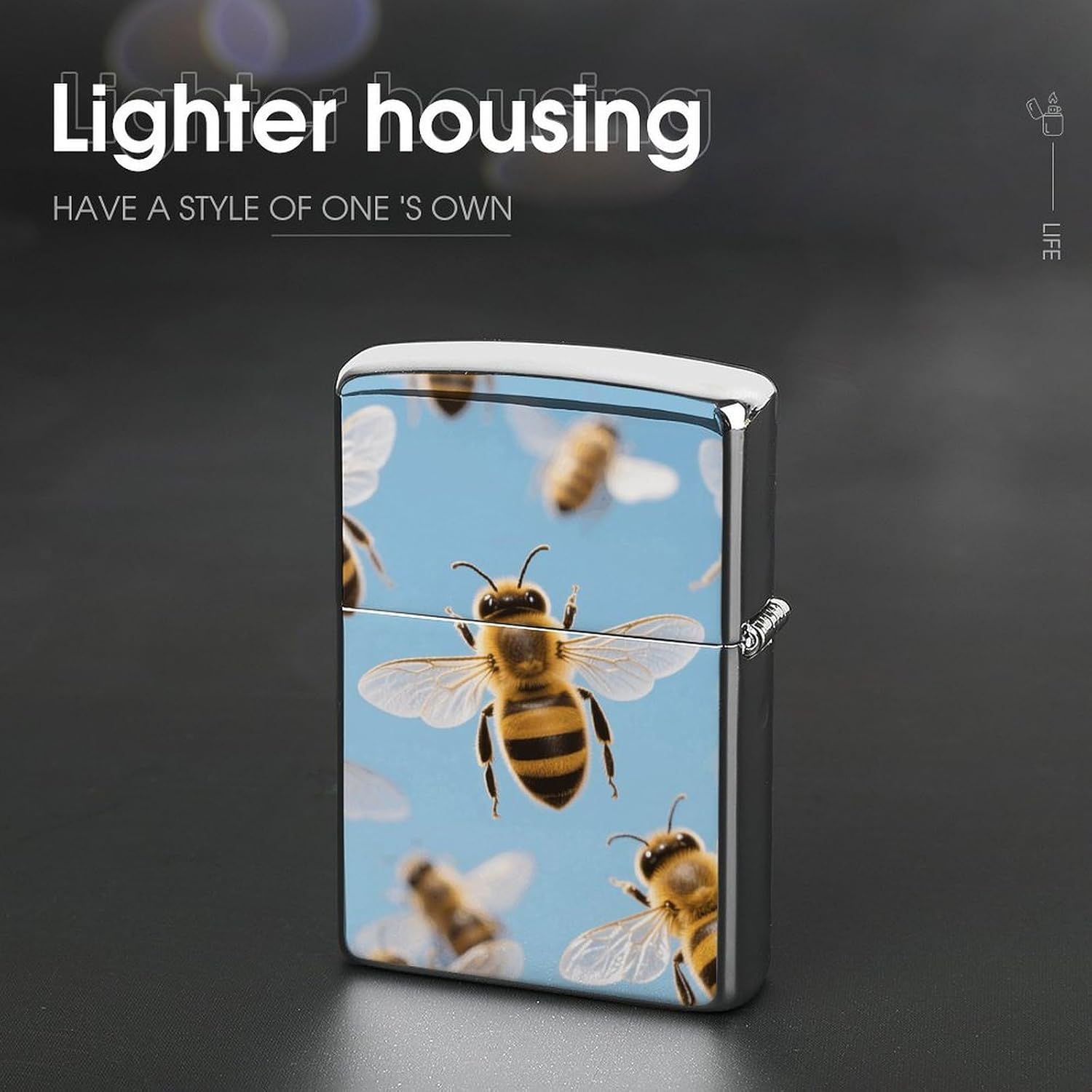 Beess Pattern Metal Lighter Cover Case Pouch Holder image 4