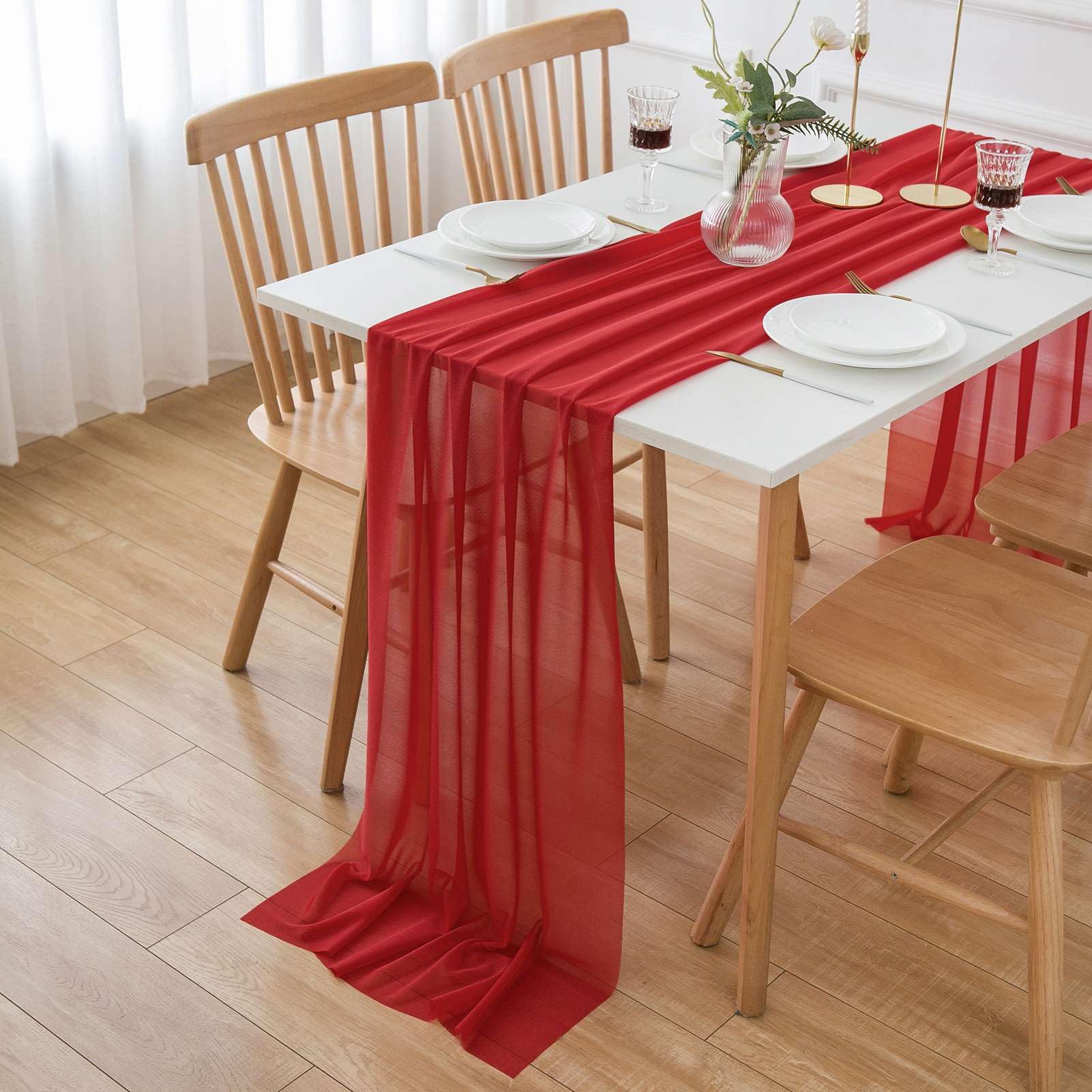 AOKSUNOVA Camino de Mesa Rojo de Gasa para Boda o Navidad