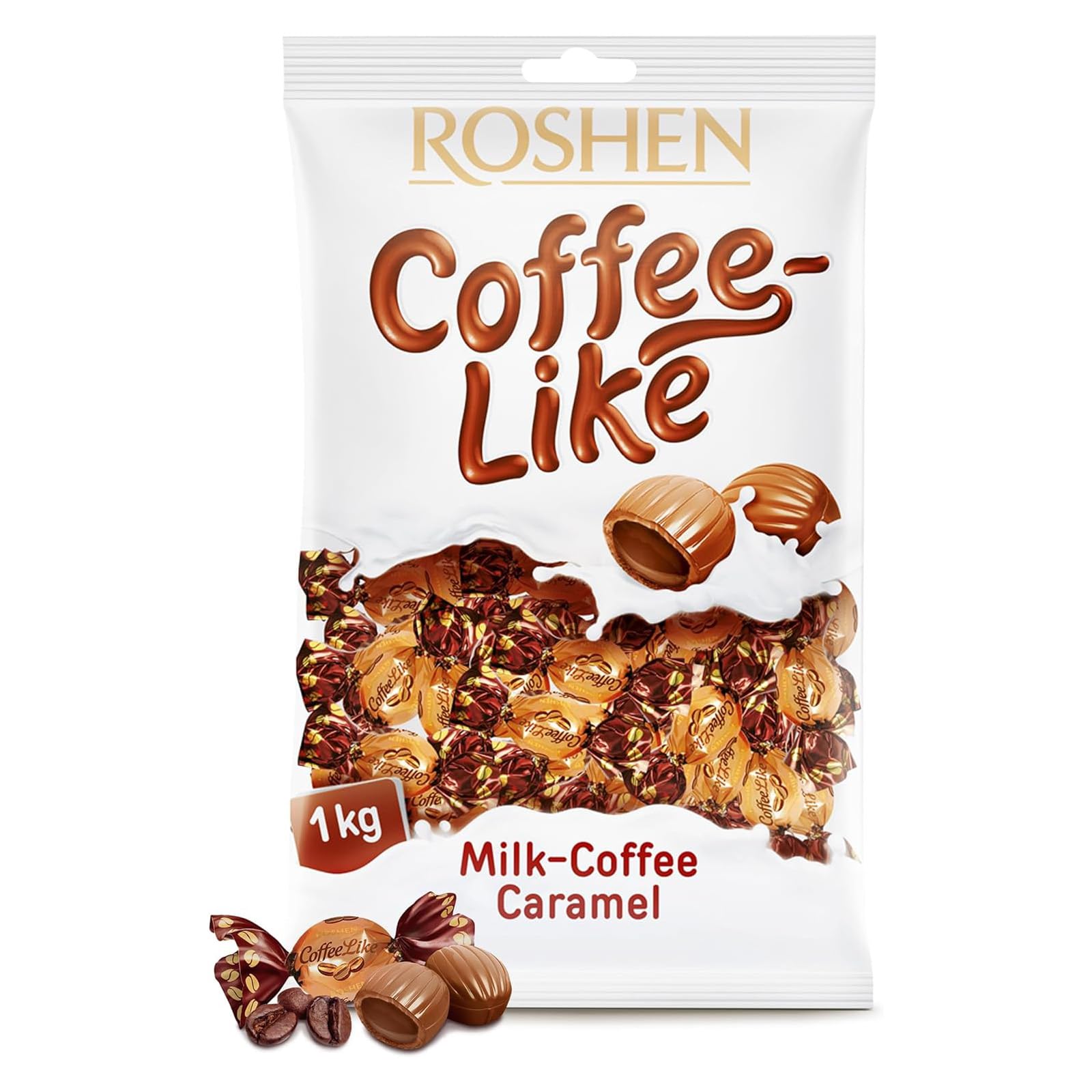 Deliex delicias de Extremadura. Caramelos Roshen 1 kg – Jelly, Crazy Bee Fruty, Coffee Like o Milky Splash – Bolsa de Caramelos Surtidos Envuelto Individualmente (Coffee Like)