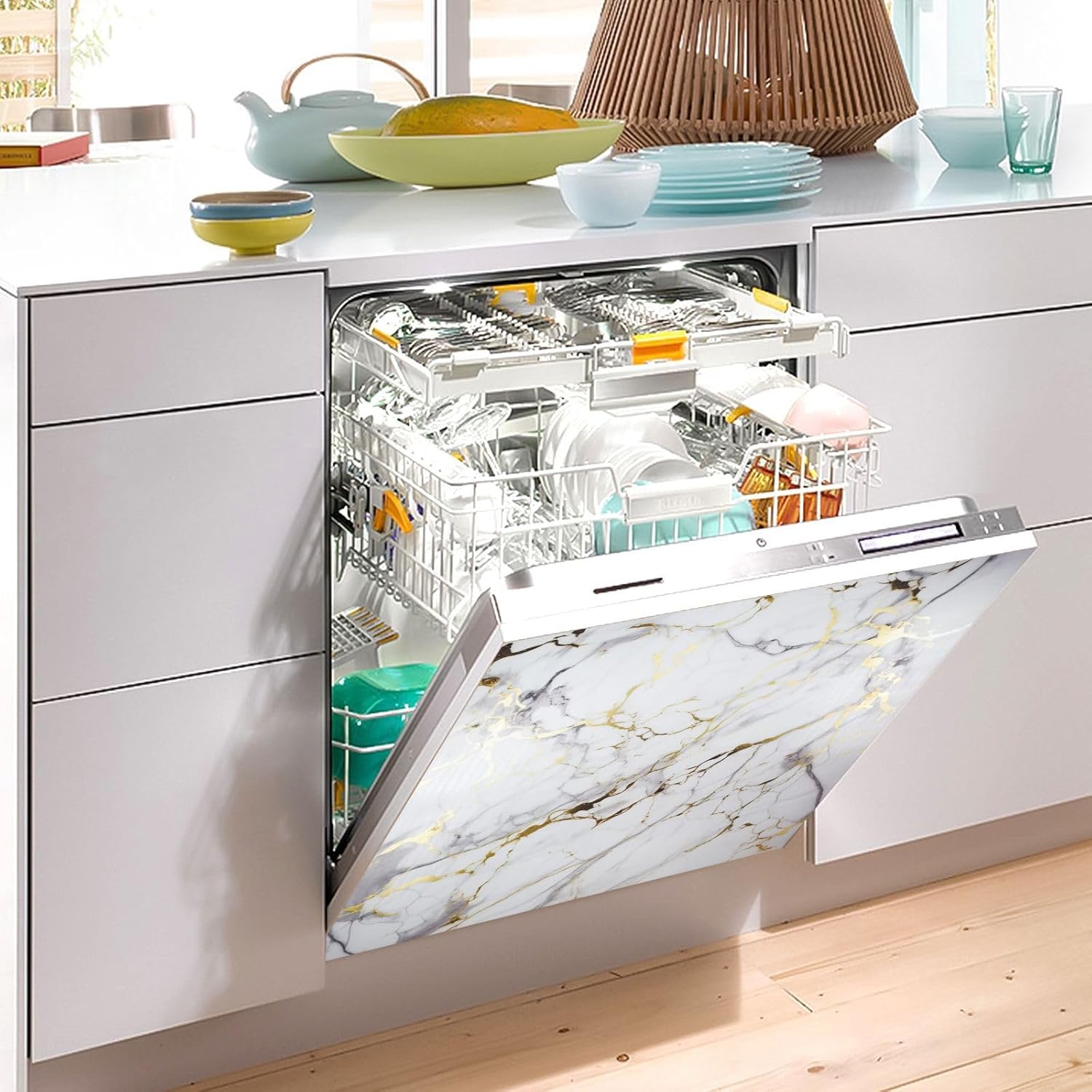 JIPONI Dishwasher Magnetic Cover White Gold Marble Dish Washer Magnet Kitchen Art Decor, Dishwasher Magnetic Sticker 23 W x 26 H